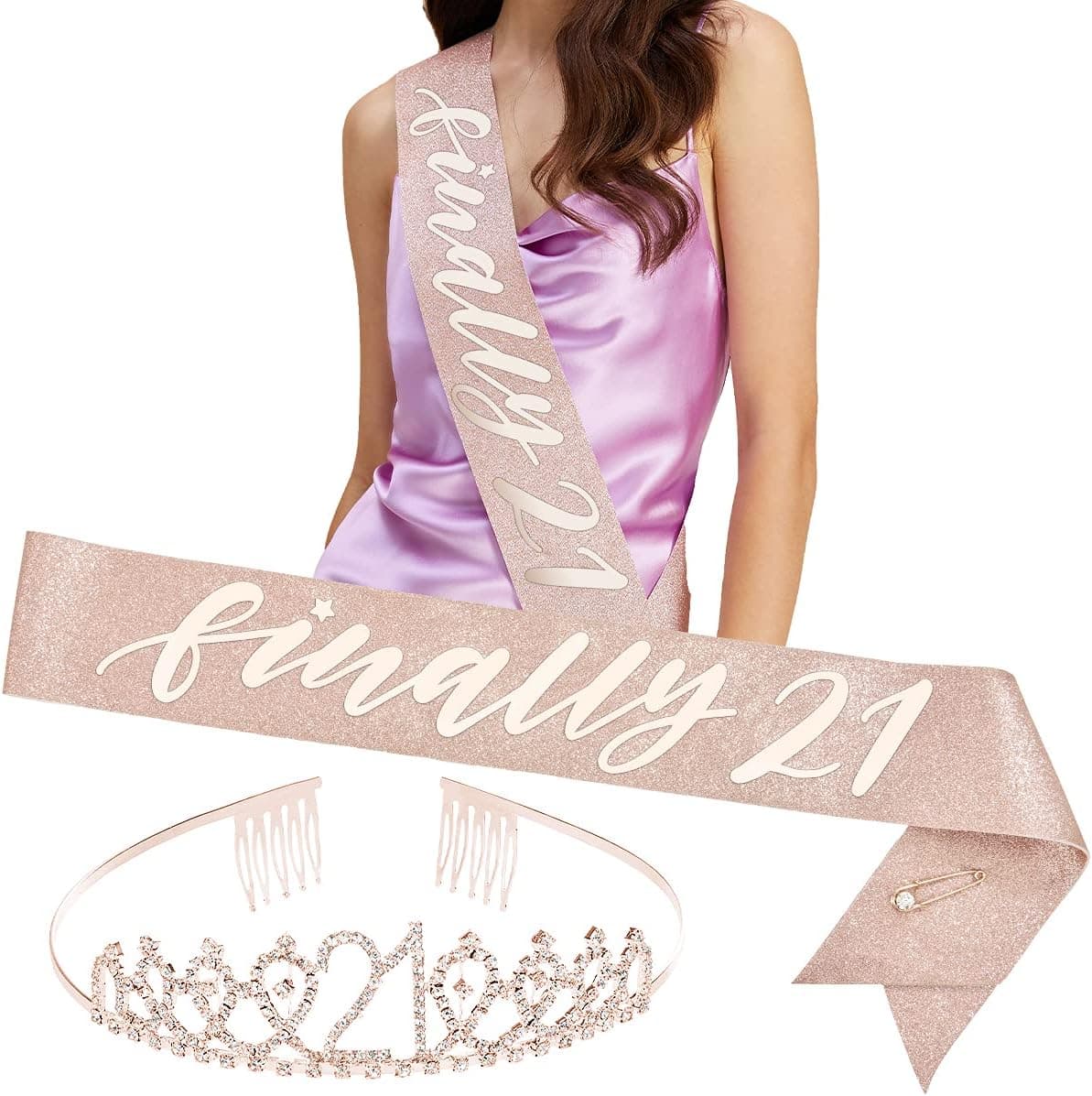 xo, Fetti Finally 21 Sash + Tiara Kit | Rose Gold Birthday Party Decorations, RIP Fake ID, Finally Legal, 21st Bday Girl