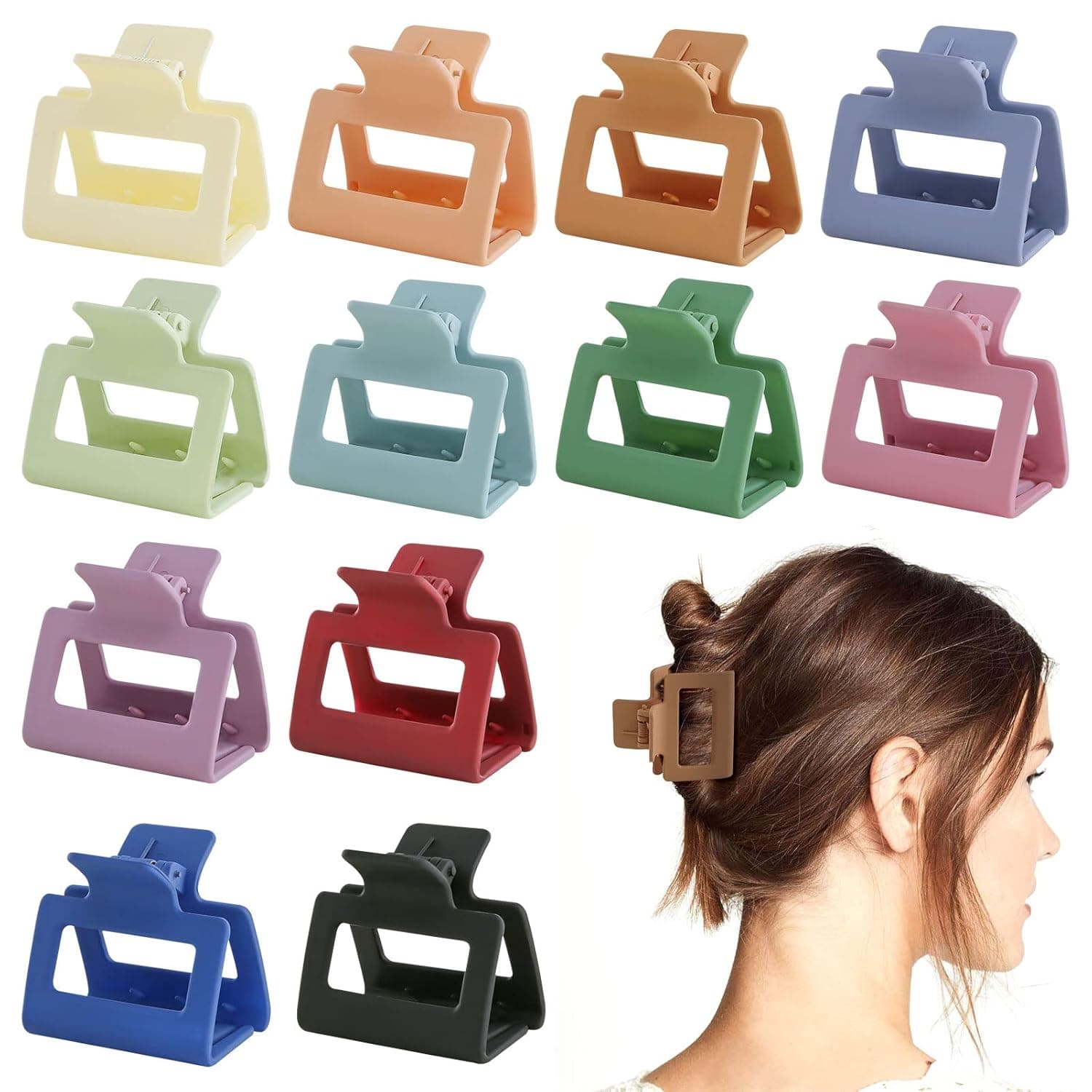 SYGY 12PCS Hair Clips, Claw Clips 2.4 Inch Medium Hair Clips for Women Girls, Strong Hold Square Hair Claw Clips for Thin/Thick Hair, Matte Cute Hair Claws Nonslip Clip