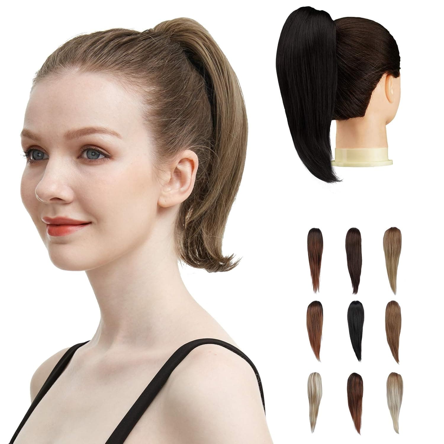 FESHFEN Hair Ponytail Extensions, 9" Claw Clip on Short Hair Piece Pony Tail Synthetic Natural Looking Hairpieces for Women