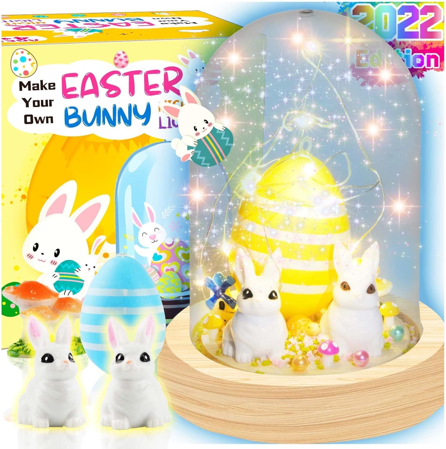 HeyKiddo Easter Gifts for Girls, Makes Your Own Easter Bunny Night Light, Easter Art and Craft Kits for Kids, Easter Toys, Gifts for 4 5 6 7 8 9 Year Old Girl, Easter Basket Stuffers, Party Favors