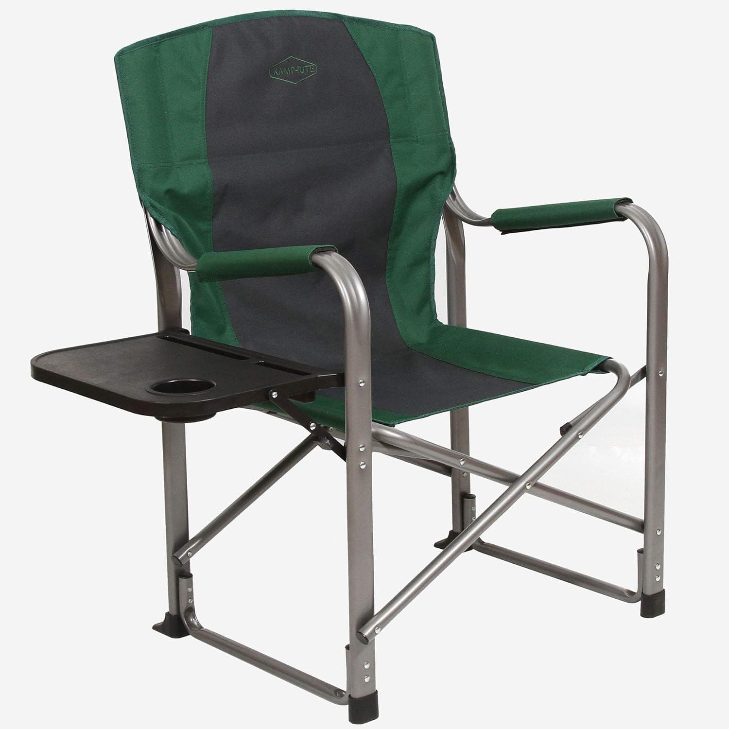 Kamp-Rite Portable Folding Director's Chair with Side Table & Cup Holder for Camping, Tailgating, and Sports, 350 LB Capacity, Green & Black