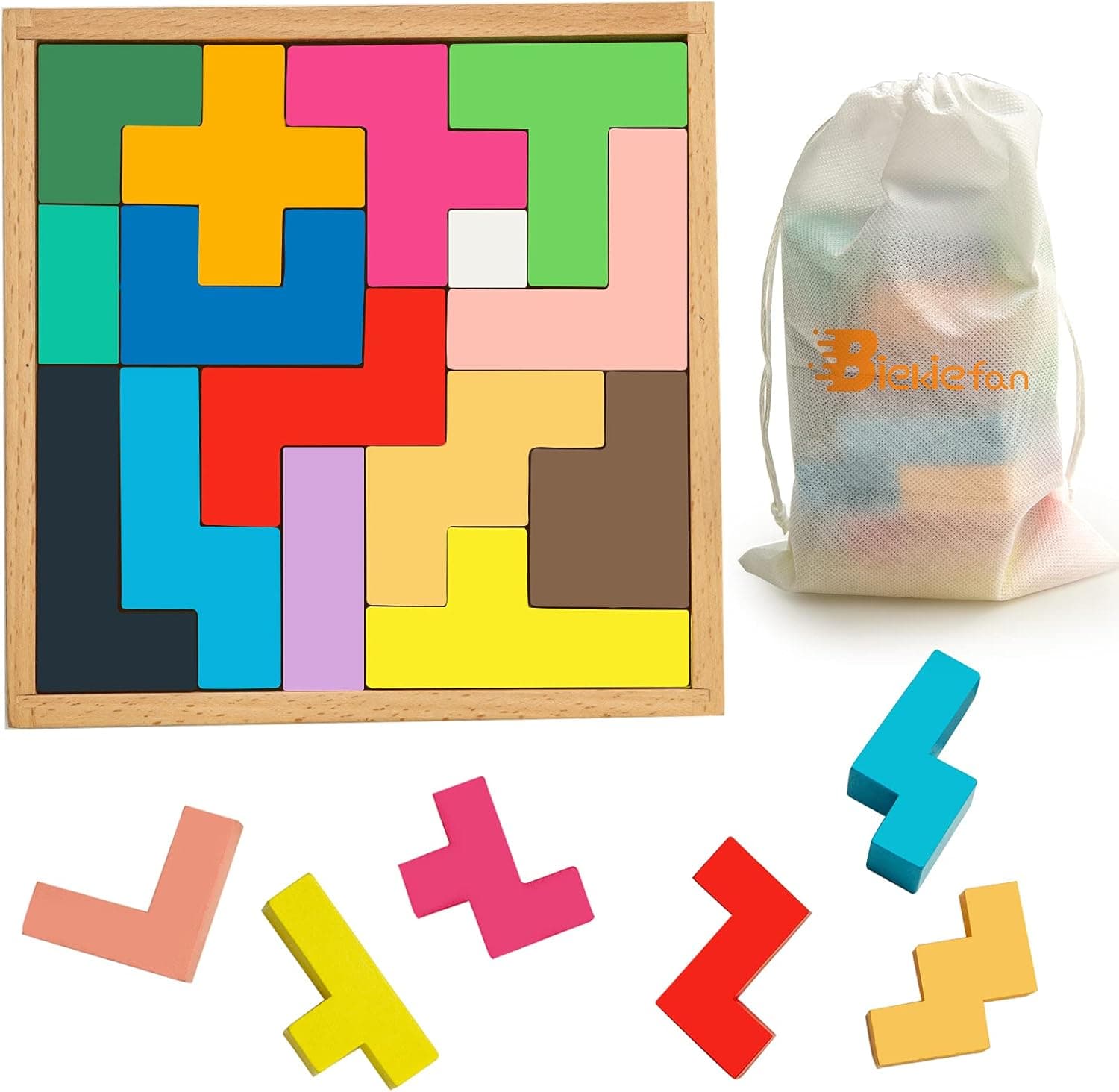 Biekiefan 3D Wooden Brain Teaser Puzzles. Set 15 Multi Shapes Building Blocks. Educational Learning Puzzle for Kids and Adults. Intelligence Developing Game and Stress Relief Toys