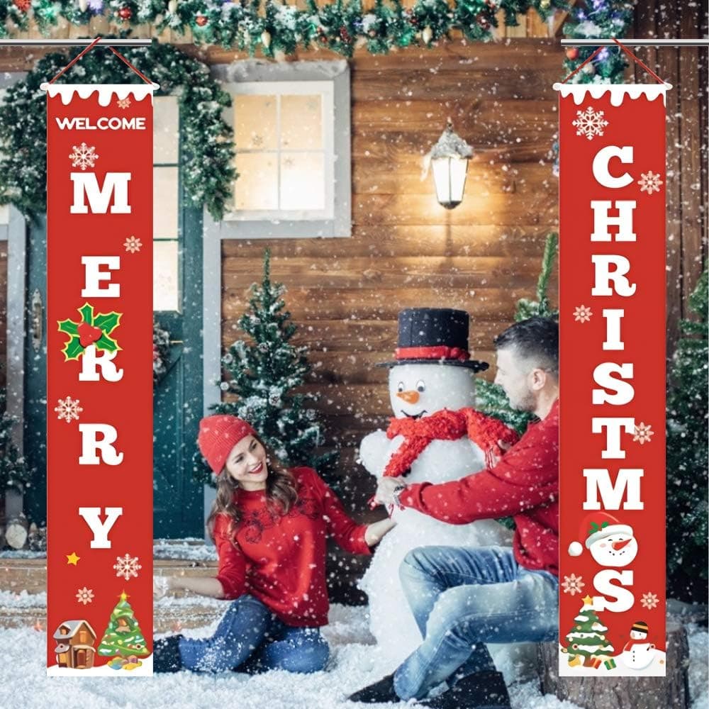 Outivity Christmas Banner Decoration Outdoor Indoor, Xmas Banner Decor Christmas Door Banner, Bright Red Christmas Porch Banners for Home Party