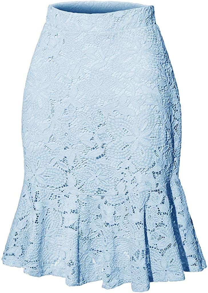 Womens Elegant Lace Skirts Elastic Waist Vintage Mermaid Pencil Skirts