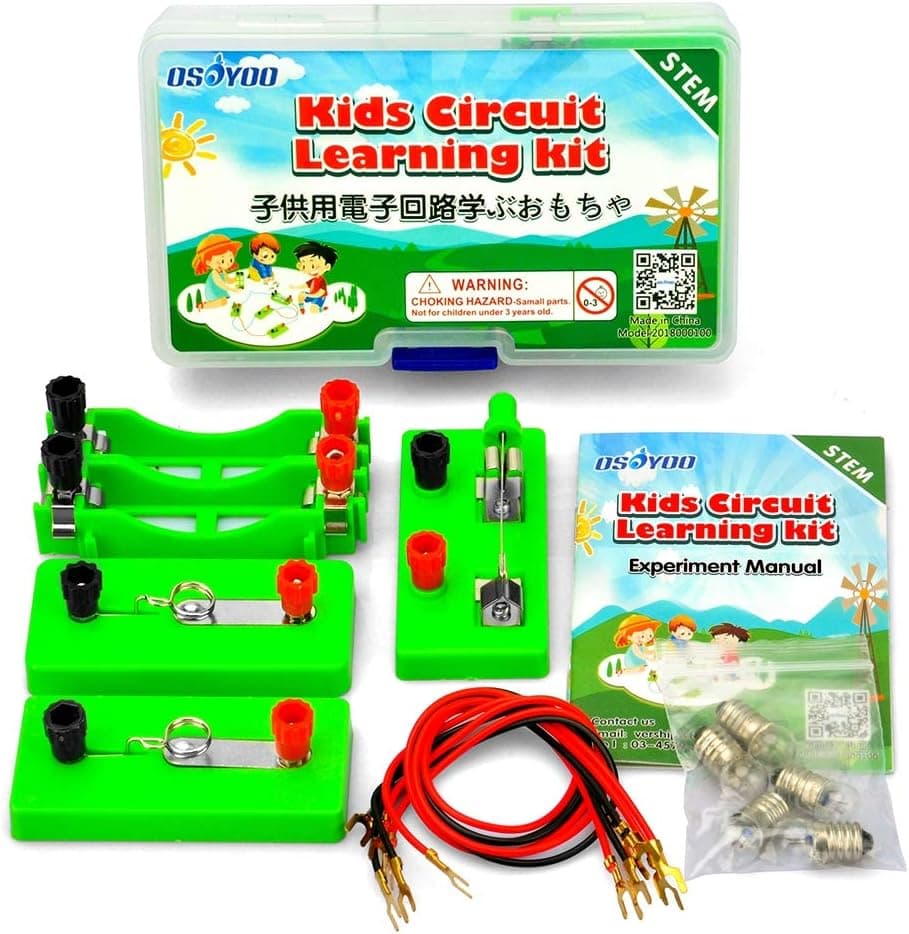 OSOYOO Kids Electricity Circuit Learning Kit for Science Study | Series Circuit Parallel Circuit Physics Experiments Learning Tool | STEM Electric Lab school set for teens | Energy Problem Solving kit
