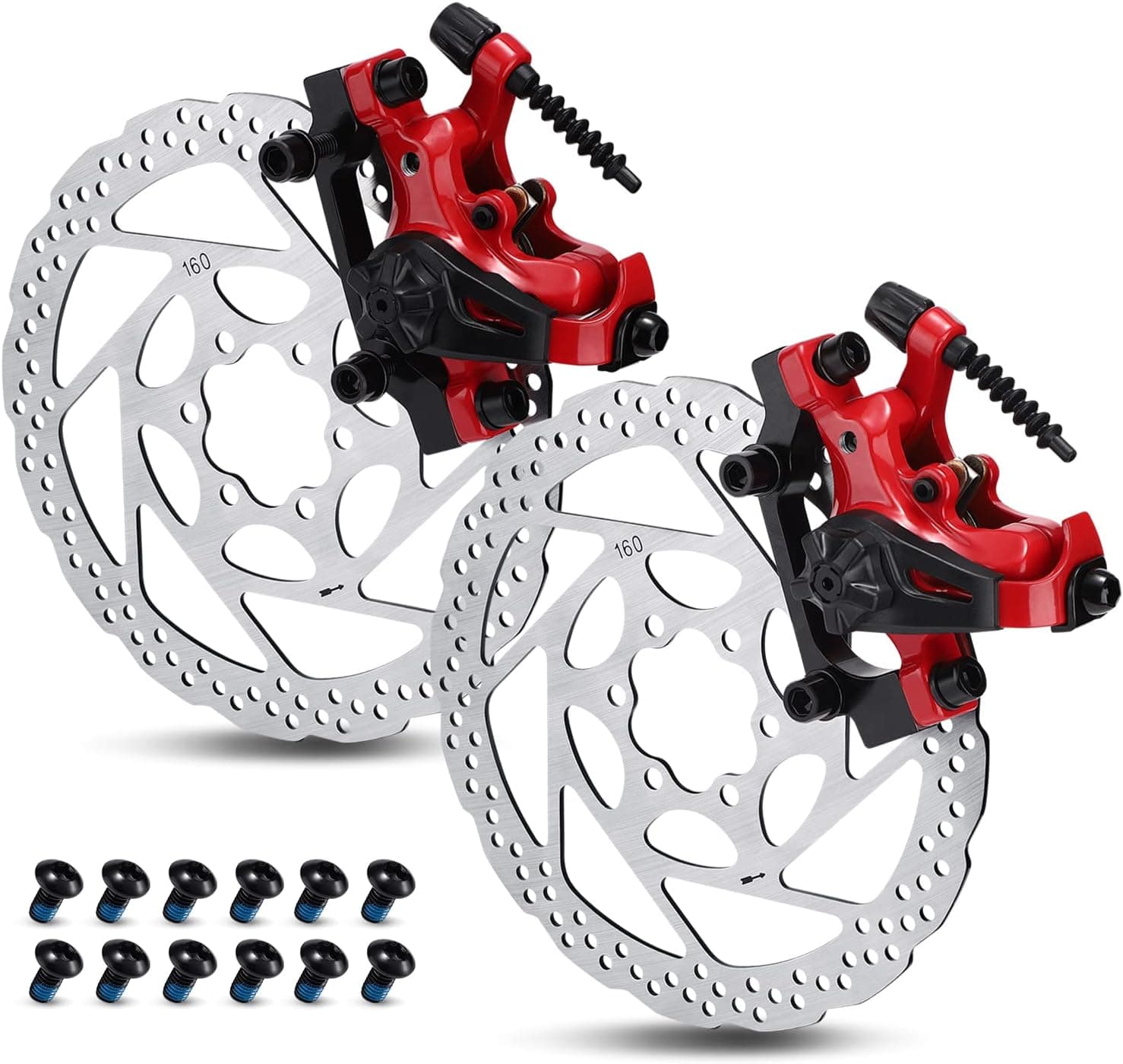 TOBWOLF 1 Pair MTB Disc Brake Set, Mechanical/Hydraulic Disc Brake Kit, MTB Front & Rear Disc Brake Caliper with 160mm Rotor,Disc Brake Set, Bicycle Accessories for Mountain Bike, Road Bike, BMX