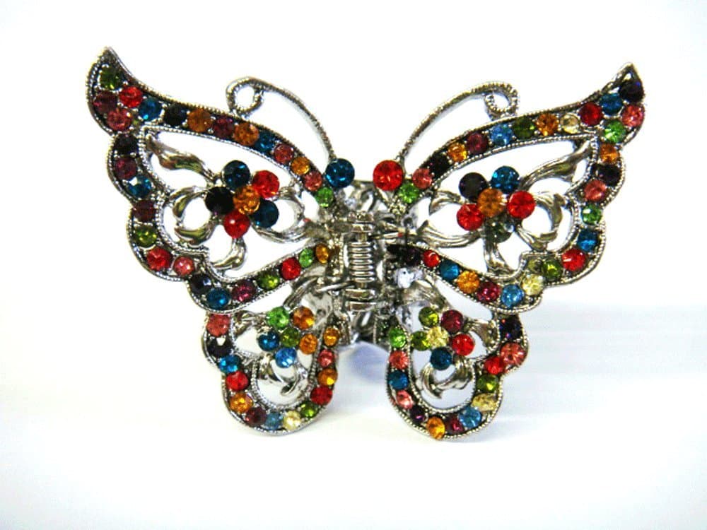 Women's Rhinestone Jumbo Butterfly Metal Claw Hair Clip Antique Silver IMC2053, Multi