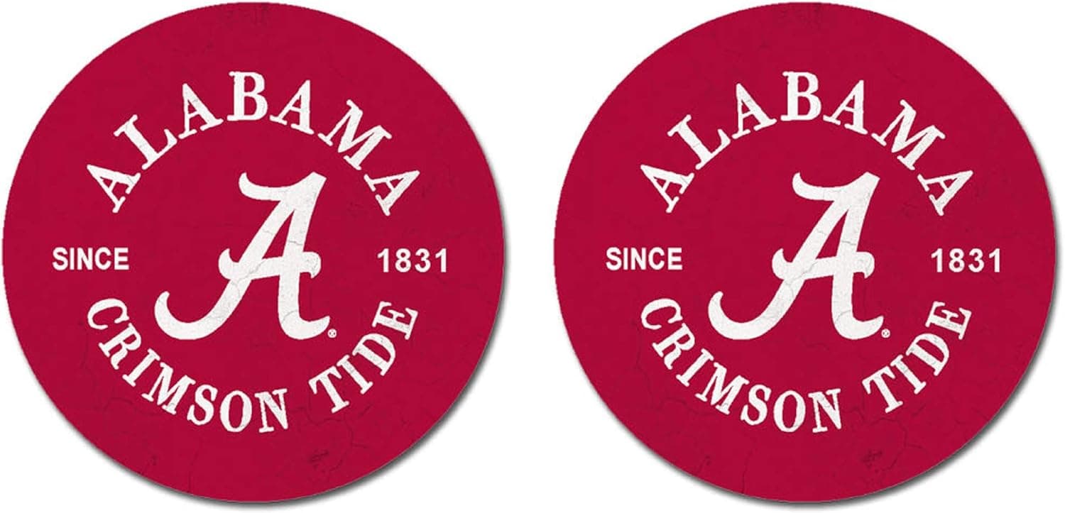 NCAA Legacy Alabama Crimson Tide Thirsty Car Coaster 2-Pack, One Size, Sandstone