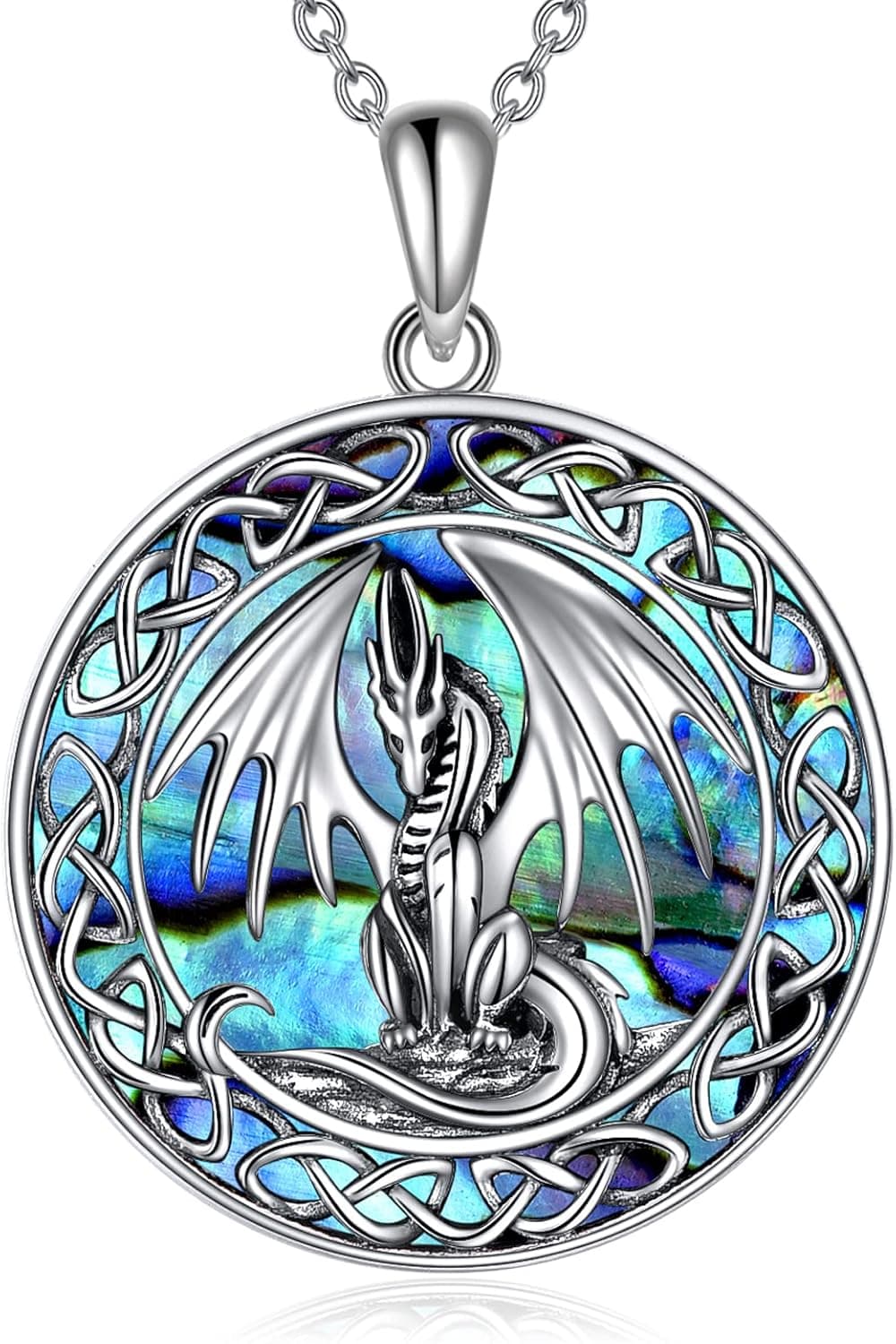 LUHE Sterling Silver Dragon/Wolf/Viking/Phoenix/Protect Us Medallion Religious Pendant Necklace for Women Oxidized vintage Celtics Necklace Jewelry Gifts