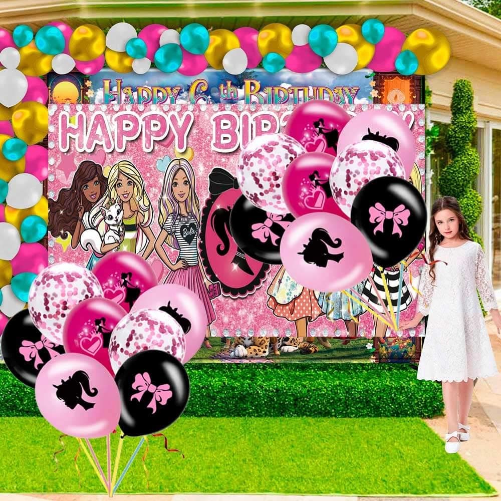 ALIDEAL Barbieee Princess Party Supplies Decorations Cake Topper Balloons for Girls Banner Backdrop Cupcake