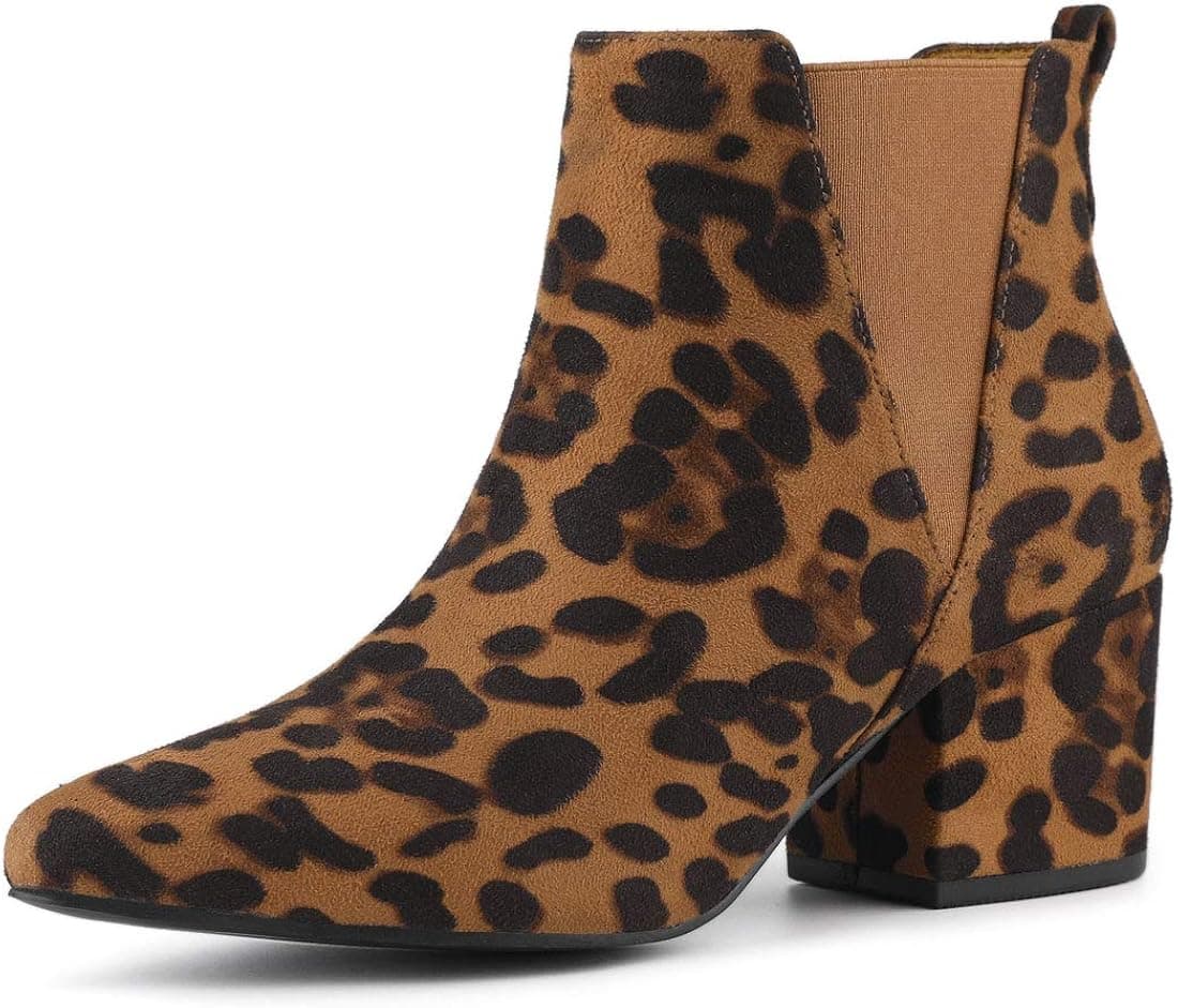 Allegra K Women's Pointed Toe Block Heel Ankle Chelsea Boots