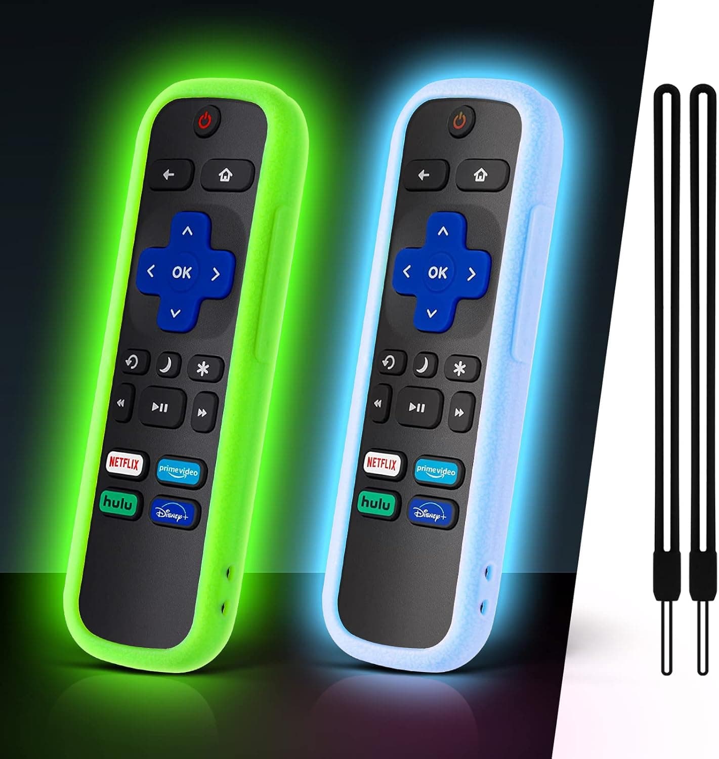 ONEBOM Roku Remote Cover-（2 Pack） Battery Cover for TCL Roku Smart TV Steaming Stick Remote, Silicone Roku tv Remote Case Glow in The Dark （All Can Glow）