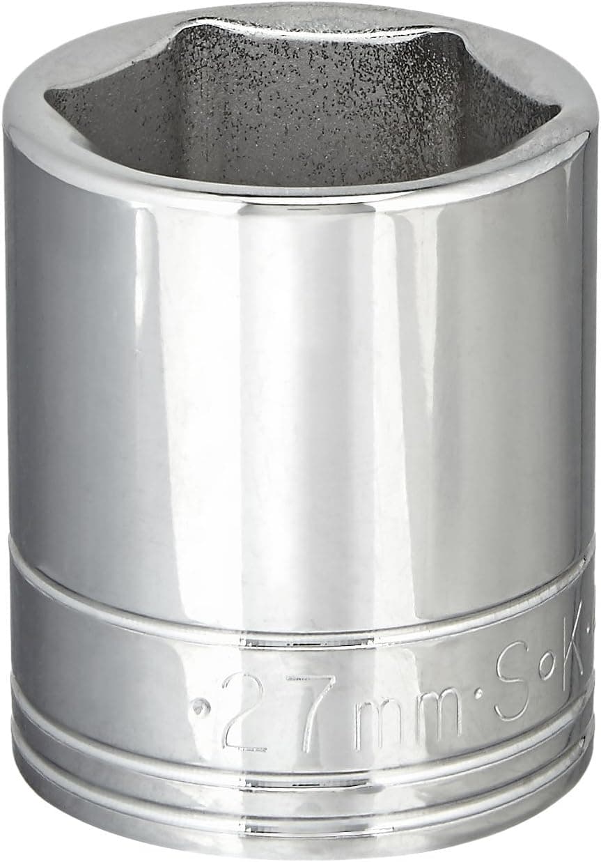 SK Professional Tools 48227 1/2 in. Drive 6-Point Metric Standard Chrome Socket - 27mm, Cold Forged Steel Socket with SuperKrome Finish, Made in USA