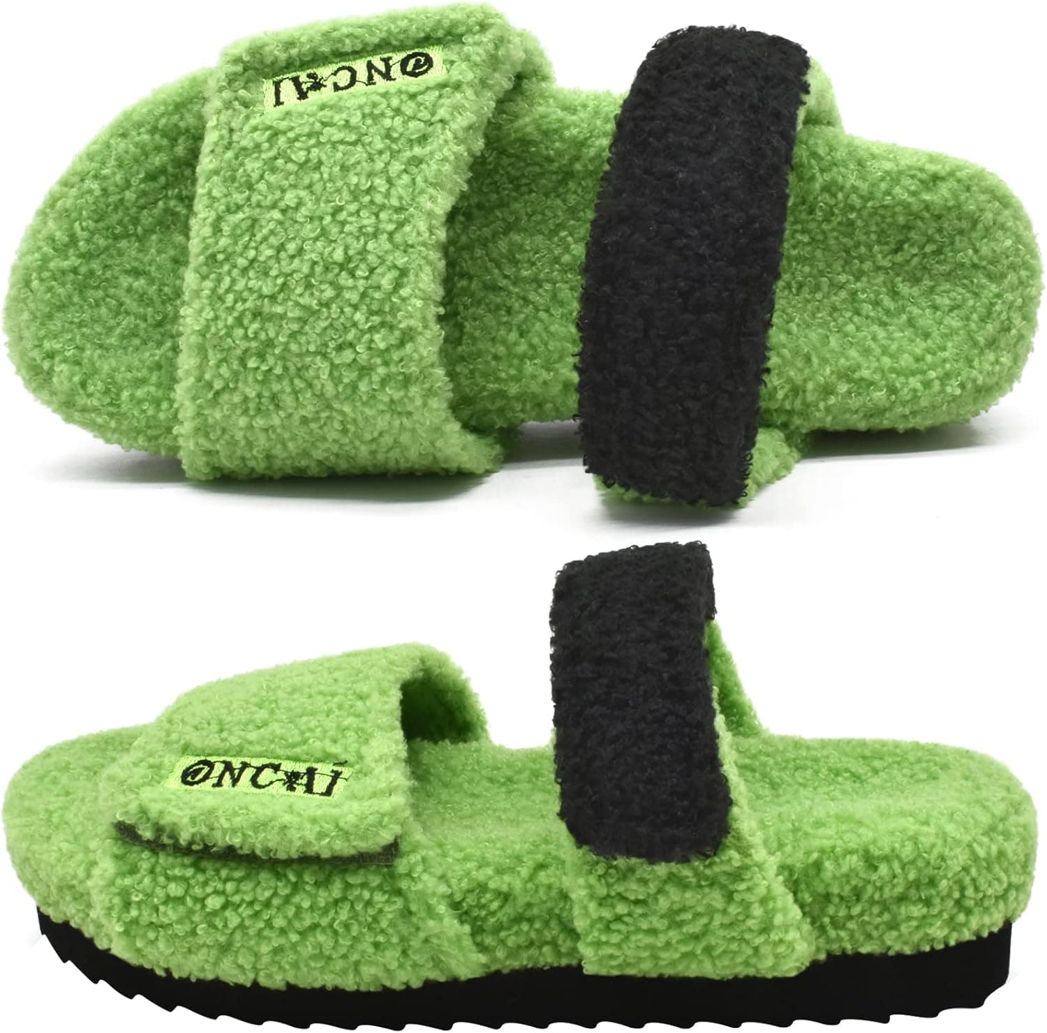 ONCAI Womens Slippers,Fluffy Sherpa Faux Fur Slide House Slippers with Memory Foam Footbed and Outdoor Rubber Soles