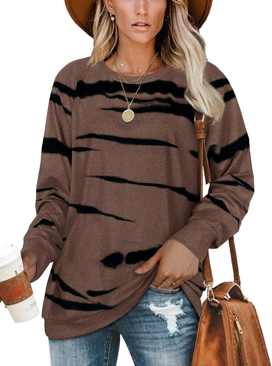 WEESO Pullover Sweatshirts for Women Crewneck Long Sleeve Tops Printed Coffee M