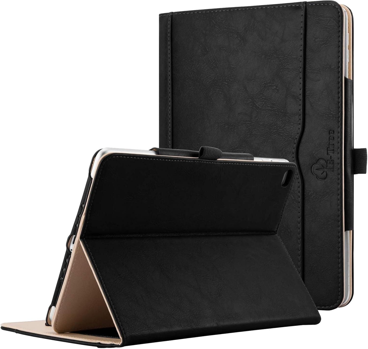 Apple New iPad 9.7 inch 2017 / iPad Air 2 / iPad Air Case, E-Tree Flip Folio Leather Smart Case Cover w/ Auto Wake Sleep Function, Multi-viewing Angles, Document Card Pocket, Pencil Holder - Black