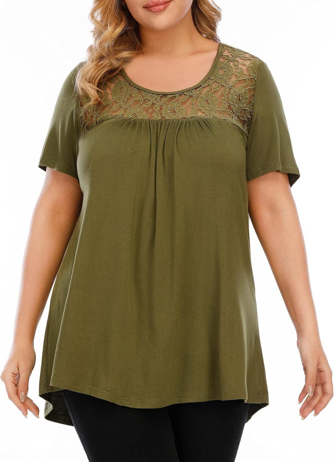 LINJOU Womens Plus Size Short Sleeve Tunic Tops Blouse Casual T-Shirts