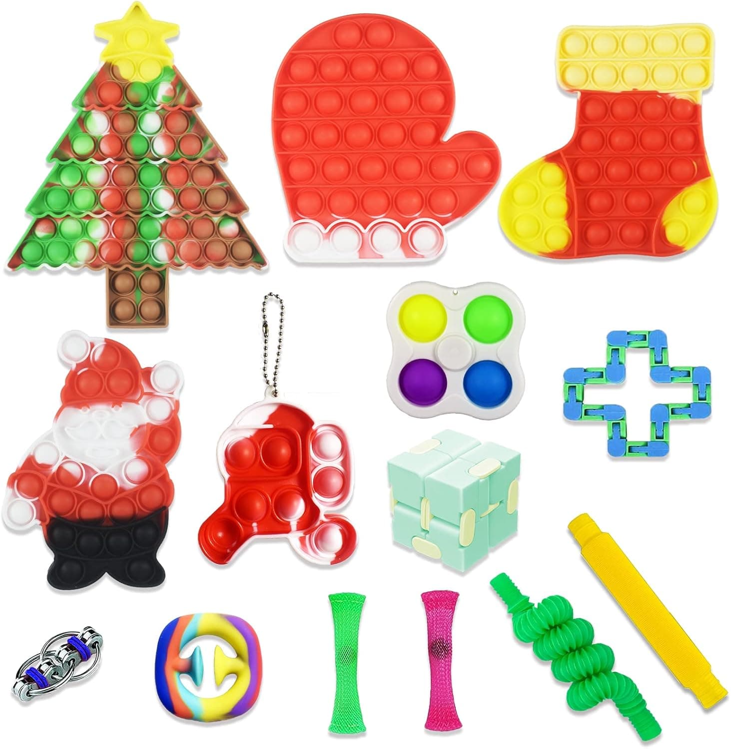 (14 Pcs) Pop Christmas Push Bubble Sensory Fidget Toys Fidget Popper Tie Dye Christmas Pop Gift for Kids Christmas Set for Kids Adults
