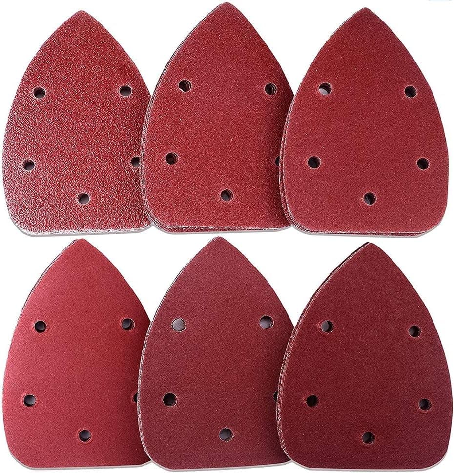 5 Holes Mouse Detail Sander Sandpaper Sanding Paper Triangle Sanding Disc 40/80/120/180/240 Grits (Total 50pcs Mouse Sandpaper)