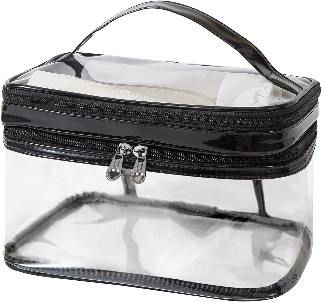 Clear Makeup Bag Travel Toiletry Bag for Women Waterproof Cosmetic Bag Small Large Cute Makeup Bag Double Layer Travel Black Makeup Bag - Black
