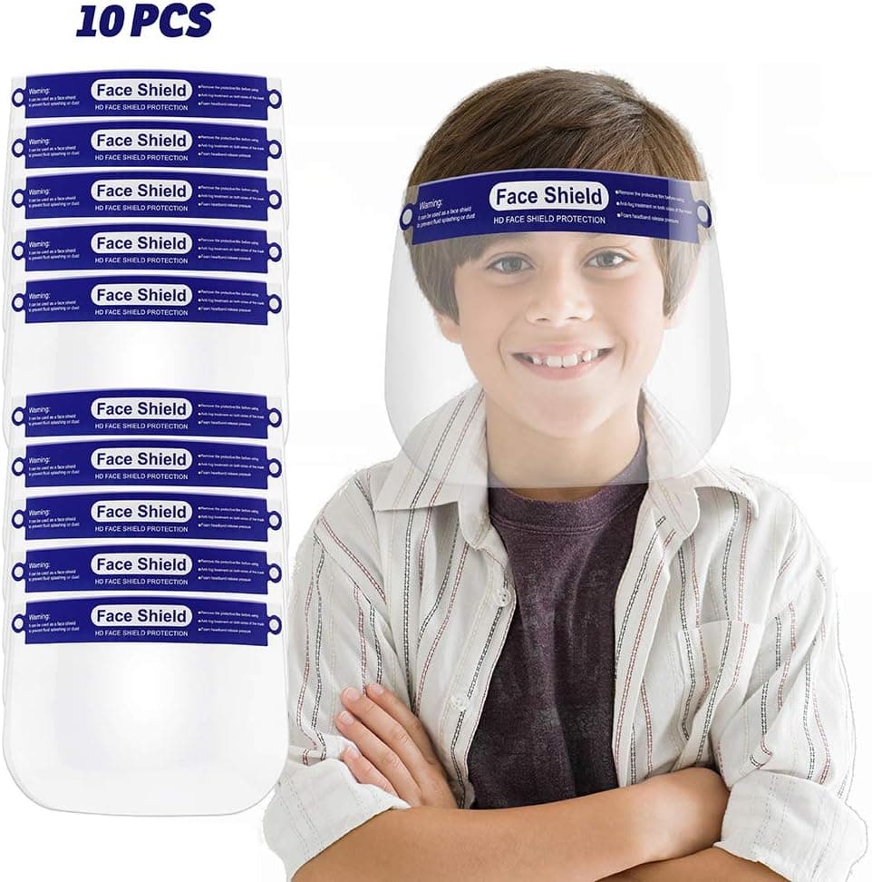 10 Pack Kids Anti-Fog Face S.hields Safety S.hield with Elastic Band For Children (Blue)