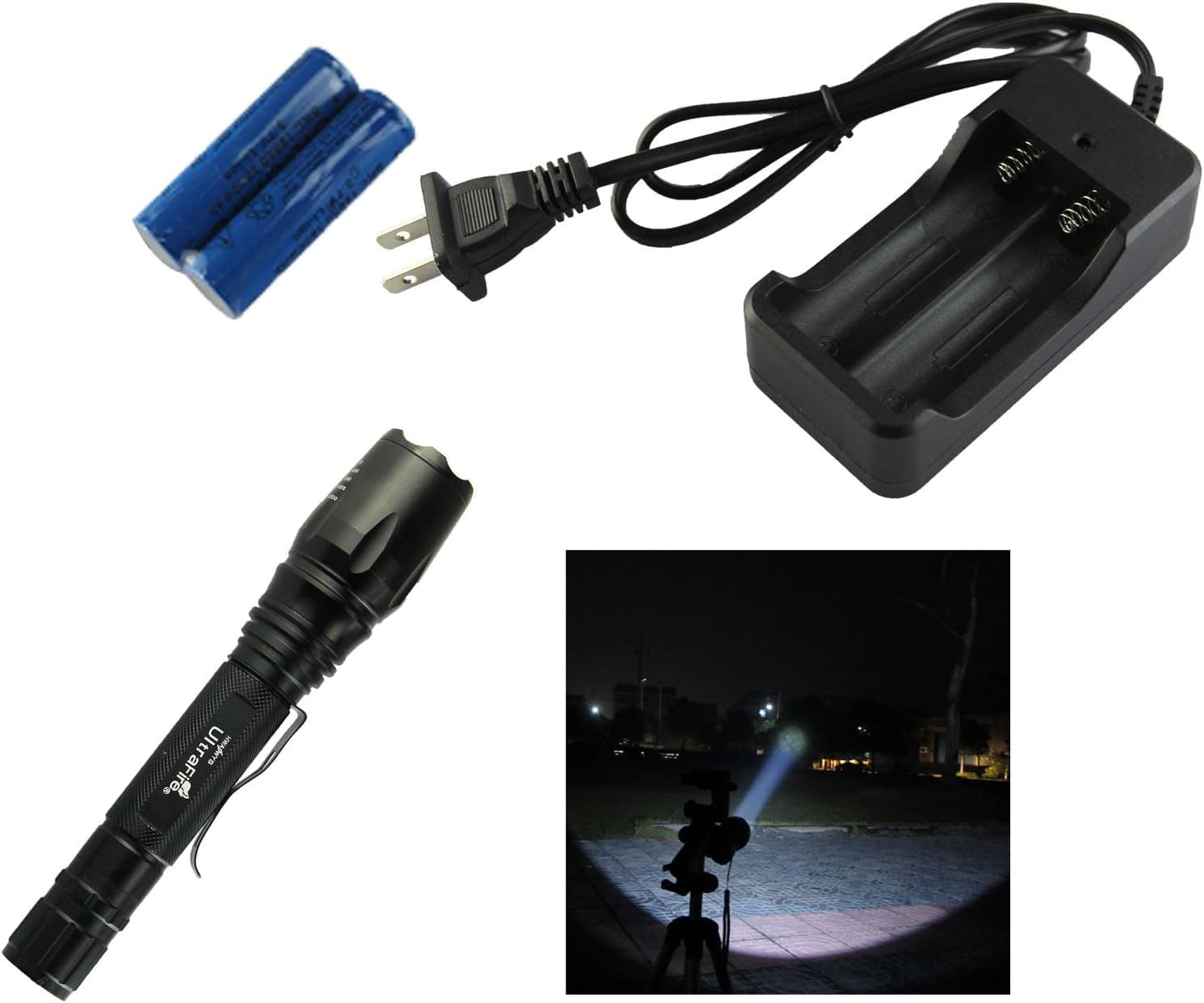 USTOP2000LM Lumen CREE XML T6 LED ZOOMABLE Zoom Focus Flashlight Torch Light Lamp+ AC charger+2rechargeable batteries+1 year warranty