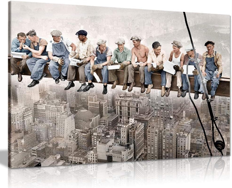 Panther Print Canvas Print, 61x41 cm (24x16in), Lunch Atop of a Skyscraper With Colour
