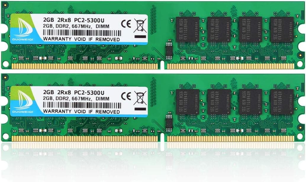 DUOMEIQI 4GB Kit ( 2 X 2GB ) 2RX8 DDR2 667MHz DIMM PC2-5300 PC2-5400 PC2-5300U CL5 1.8v 240 PIN 5300U Non-ECC Unbuffered Desktop Memory RAM Module Compatible with Intel AMD System