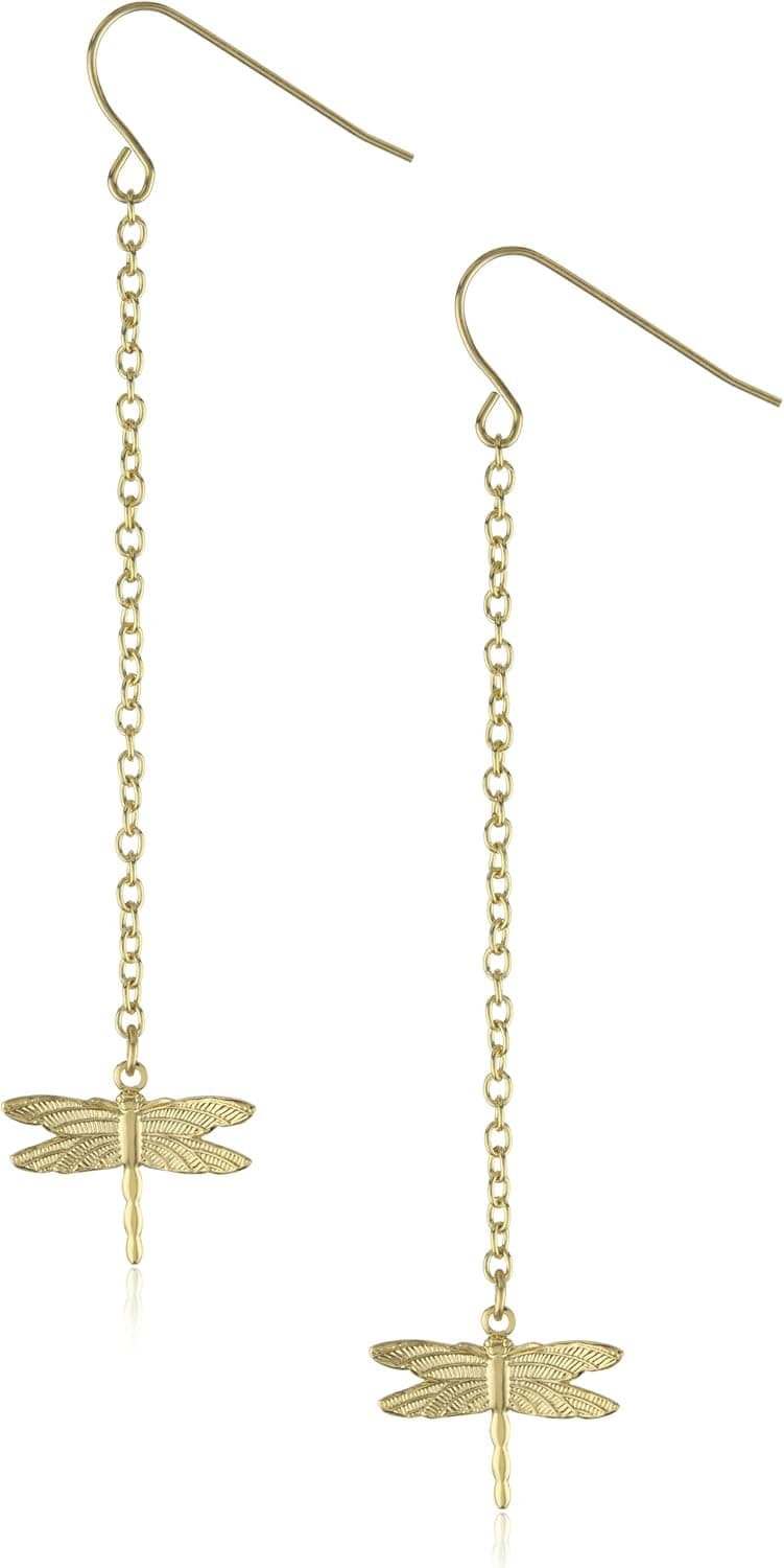 Privileged NYC Gold plated Cable Chain Dragonfly Charm Earrings 2.5"