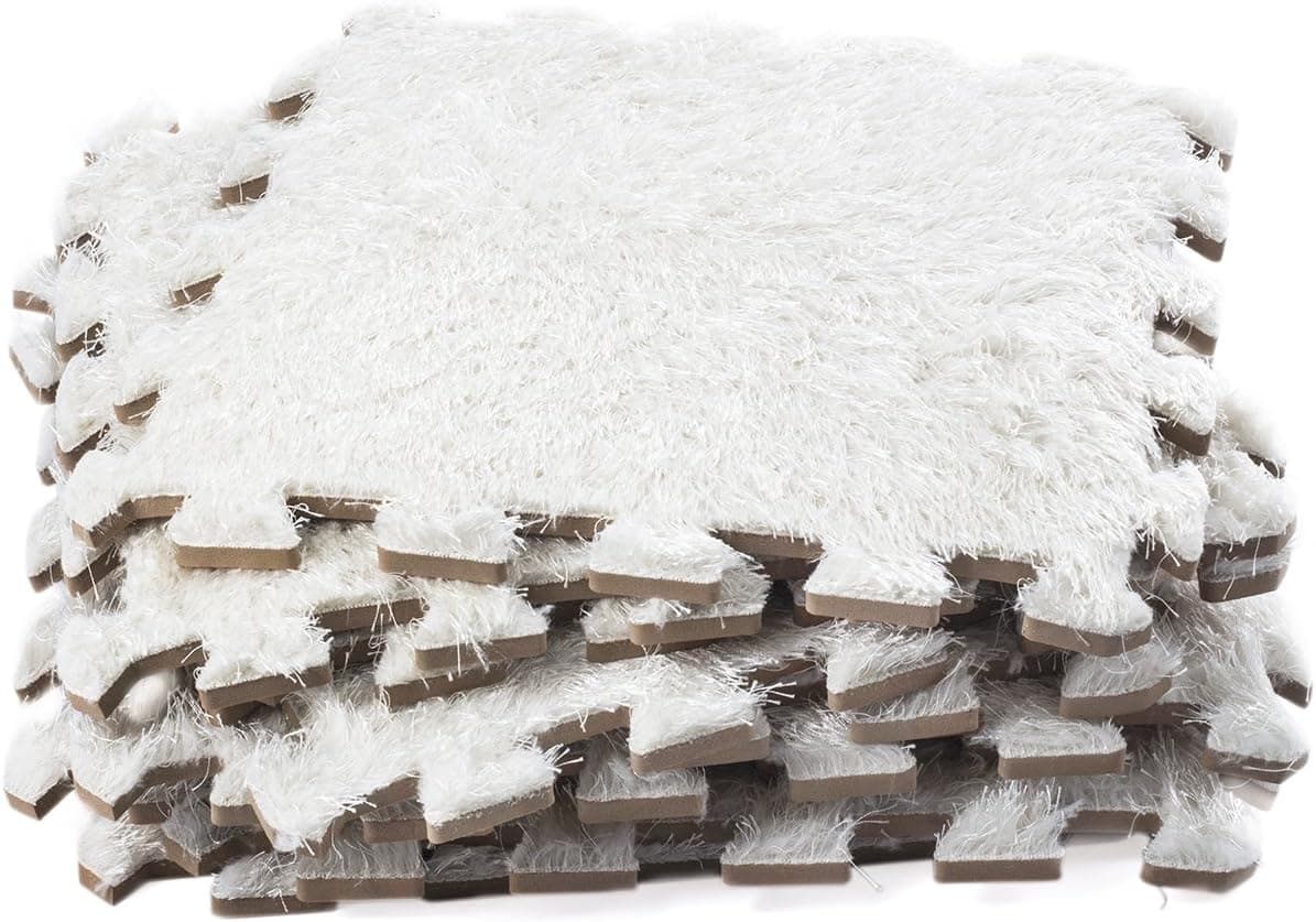 Interlocking Foam Mats – Interlocking Floor Mats - Interlocking Floor Tiles - Carpet Tiles - Plush Carpet Area Rug – White - Non-Toxic, Anti-Fatigue, Premium Puzzle Floor Mat