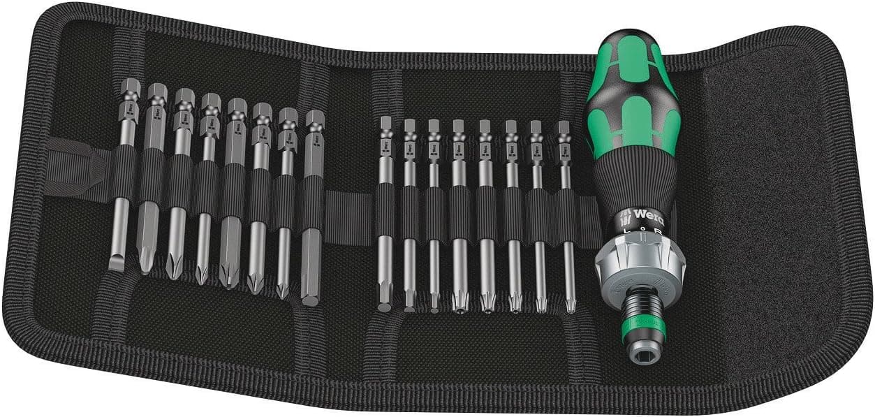 Wera - 5051040001 Kraftform Kompakt 60 Ra Ratchet Screwdriver & Long PZ, Ph, TX, Hex Bits, 051040