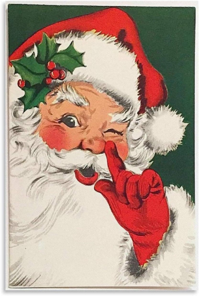 MAIDING Vintage Winking Santa Christmas Canvas Art Poster and Wall Art Picture Print Modern Family Bedroom Decor Posters 20x30inch(50x75cm)