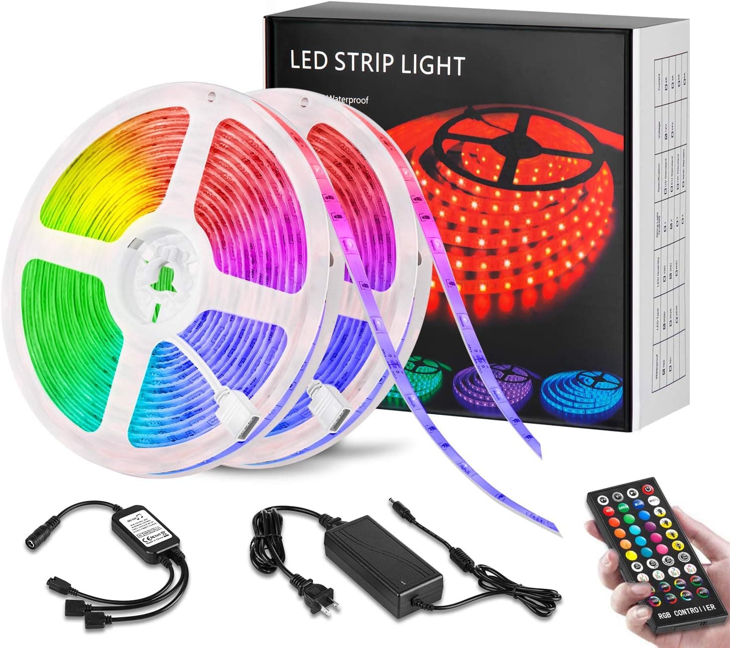 YISMEET LED Strip Lights with Remote, 32.8ft RGB Color Changing Strip Lights Sync with Music, IP65 Waterproof LED Light Strips, Timing, Dimmable 5050 LED Flexible Rope Lights for Bedroom, TV, Ceiling