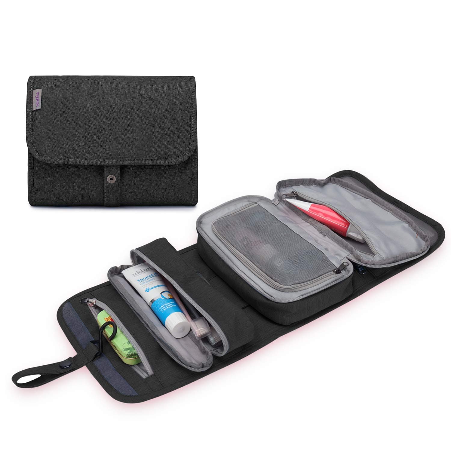 WindTook Toiletry Bag Hanging Travel Accessories Bag Travel Makeup Bags Makeup Cosmetic Bag Travel Toiletry Organizer Womens with Mental Hook for Shampoo, Toiletries, Accessories (9.5Lx2Wx7.5H)