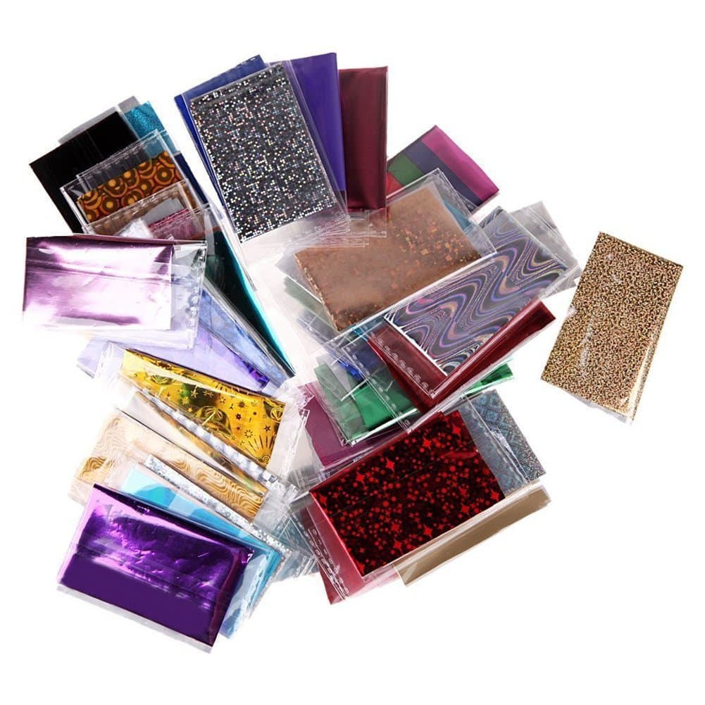 Nail Sticker Paper - TOOGOO(R)50 Random Lot Colors Foil Galaxy Nail Sticker Paper Shiny Decal