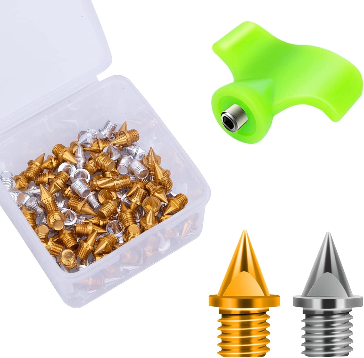 Nuolifee 1/4 Inch Track Spikes, 100 Pieces Steel Track Shoe Spikes Replacements and Spike Wrench for Sports Running Track Shoes