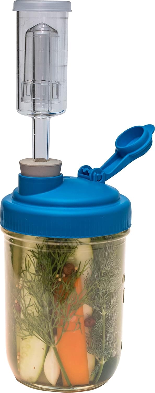 Fermenting Starter Kit with Fermentation Airlock, Stopper, Wide Mouth Mason Jar, Pour and Store Lid - Mold Free Preserving & Pickling - Make Your Own Pickles, Sauerkraut & More with Earth-Kind Kits