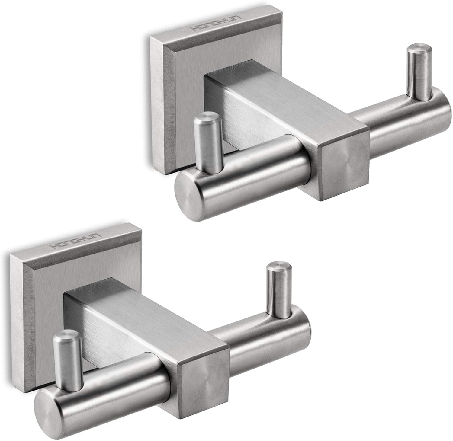 Double Towel Hooks for Hanging ,Premium Stainless Steel Heavy Duty Square Clothes Coat Robe Wall Hook for Kitchen &Garage, Heavy Duty Wall Mounted 2 Pack