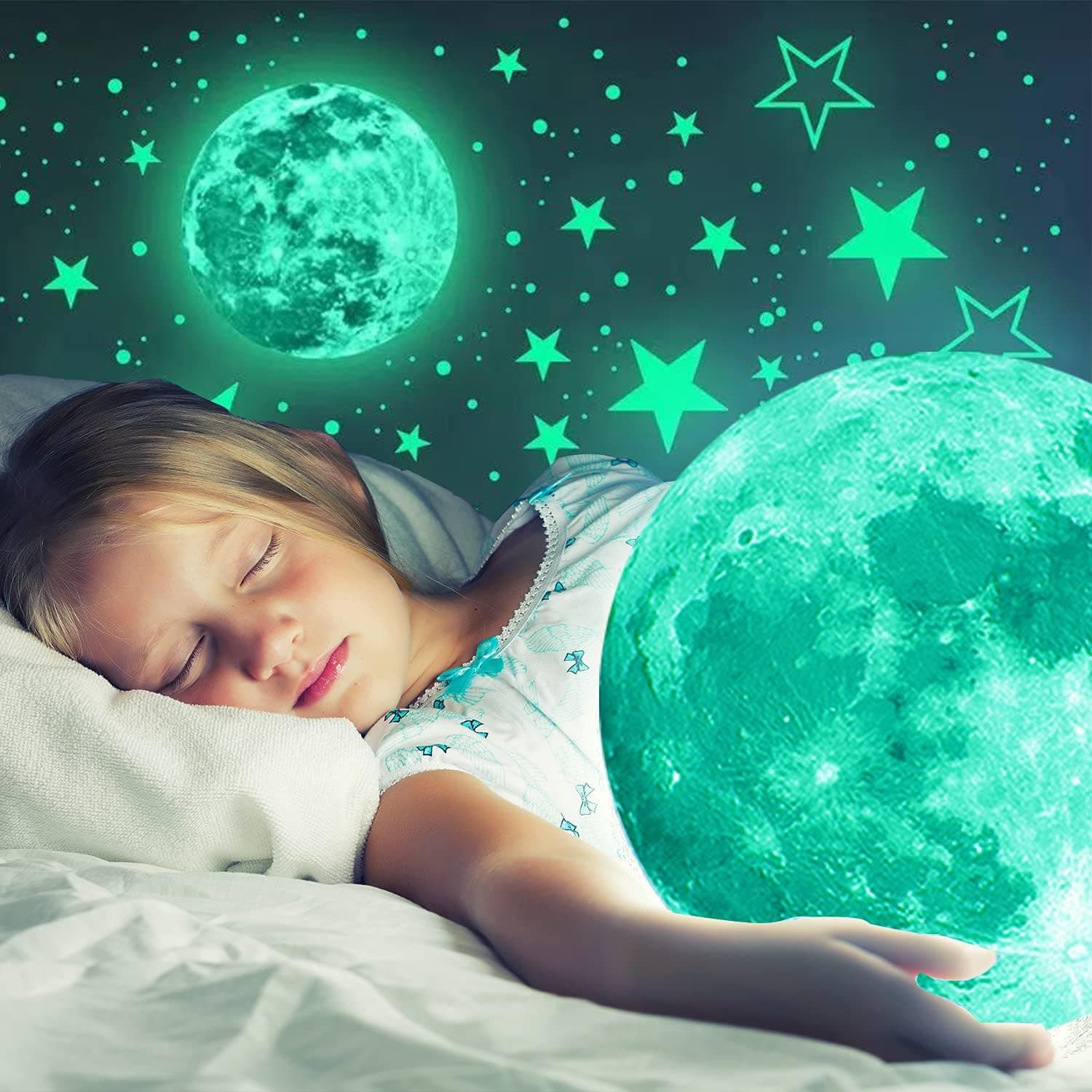Glow in The Dark Stars for Ceiling,433PCS Glowing Stars and The Moon Wall Stickers,Realistic Shining Decoration for Kids Bedroom Living Room Party(Green)