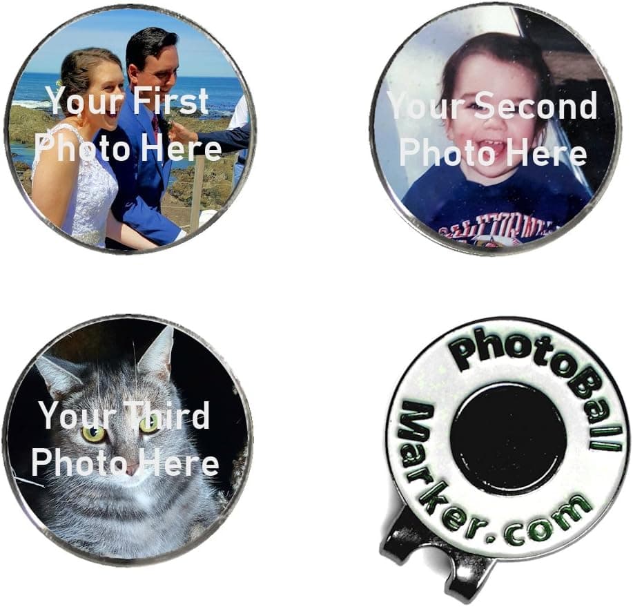 Photo Ball Marker Golf Ball Markers - Custom Set of Three and Golf Hat Clip