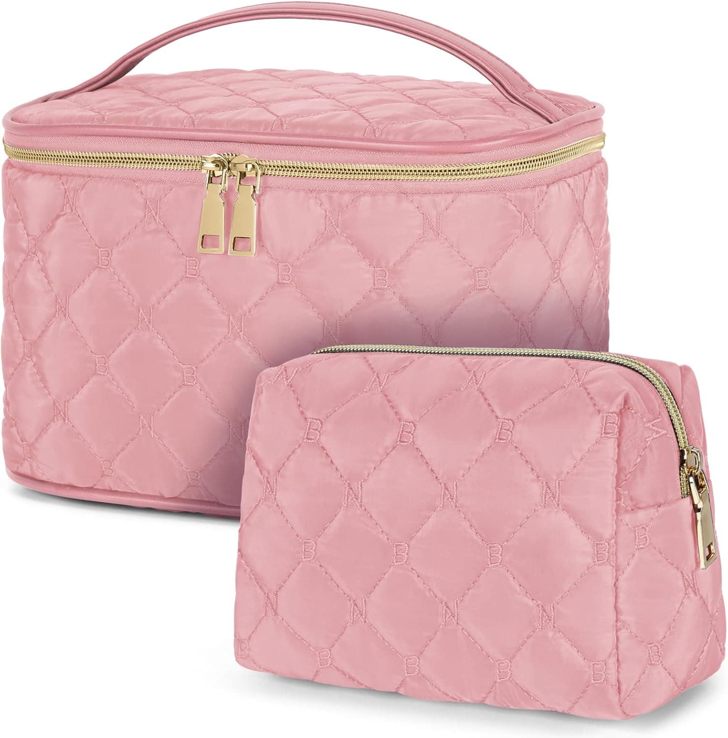 NUBILY Makeup Bag 2 Pcs for Travel Cosmetic Bag Large Make Up Brush Organizer Portable Toiletry Bag for Women and Girls, Pink