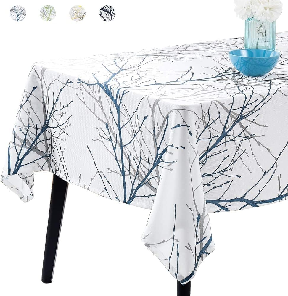FMFUNCTEX White Blue Table Cloth for Dining Room Tree Branch Print Water Resistance Square Decorative Fabric Table Cover for Kitchen Outdoor and Indoor Reusable Parties 1 pc 70"x70"