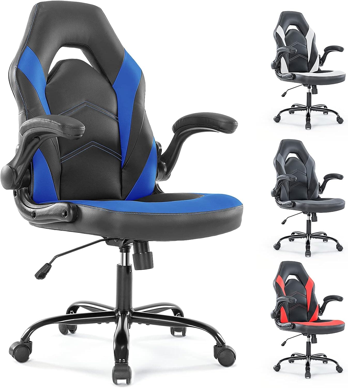 Gaming Chair - Computer Chair Ergonomic Office Chair PU Leather Desk Chair Executive Adjustable Swivel Task Chair with Flip-up Armrest