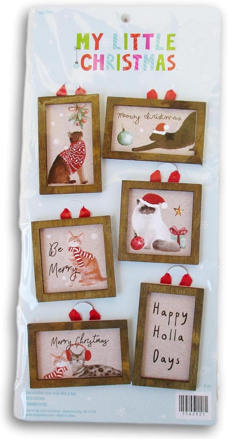 Mini Christmas Cat Frame Ornaments - 6 Count
