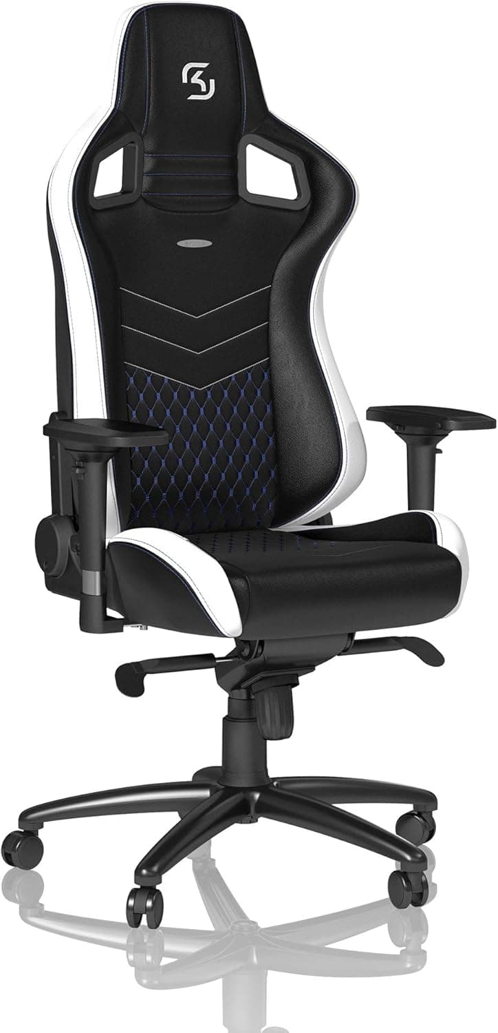 noblechairs Epic SK Gaming Reclining Gaming Chair and Reclining Office Chair, PU Faux Leather, Black/Blue/White
