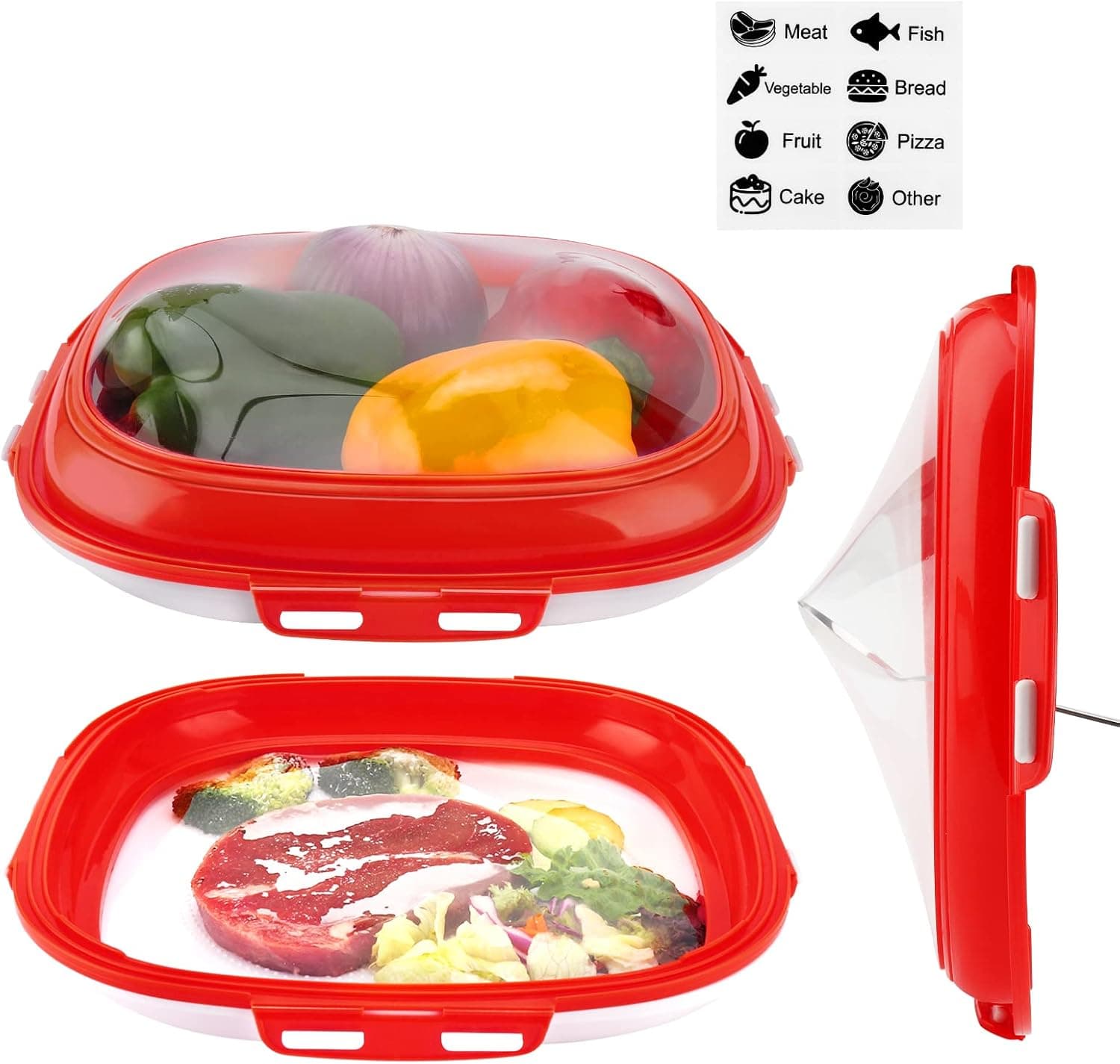 AOPO Food Storage Containers, 2 Pack Reusable Food Preservation Trays, Food Grade TPU Plastic Wrap, BPA Free, With Food Labels, Food Containers for Kitchen Pantry Organization and Storage, Red