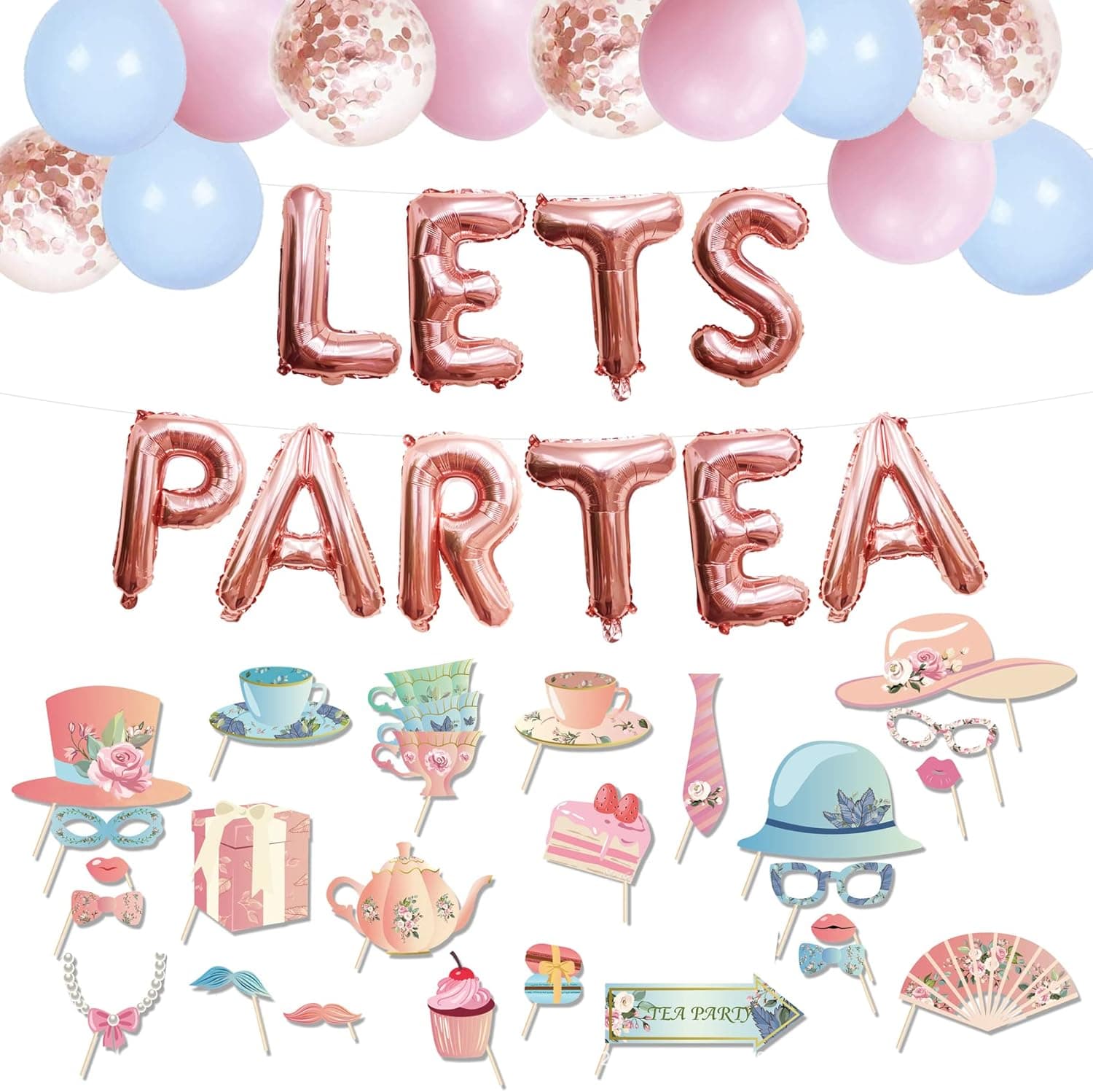 Tea Party Decorations for Women Tea Party Favors Tea Party Birthday Decorations for Girls Kids Tea Party Decor Lets Partea Balloons Tea Party Backdrop Tea Party Decor Tea Party Supplies