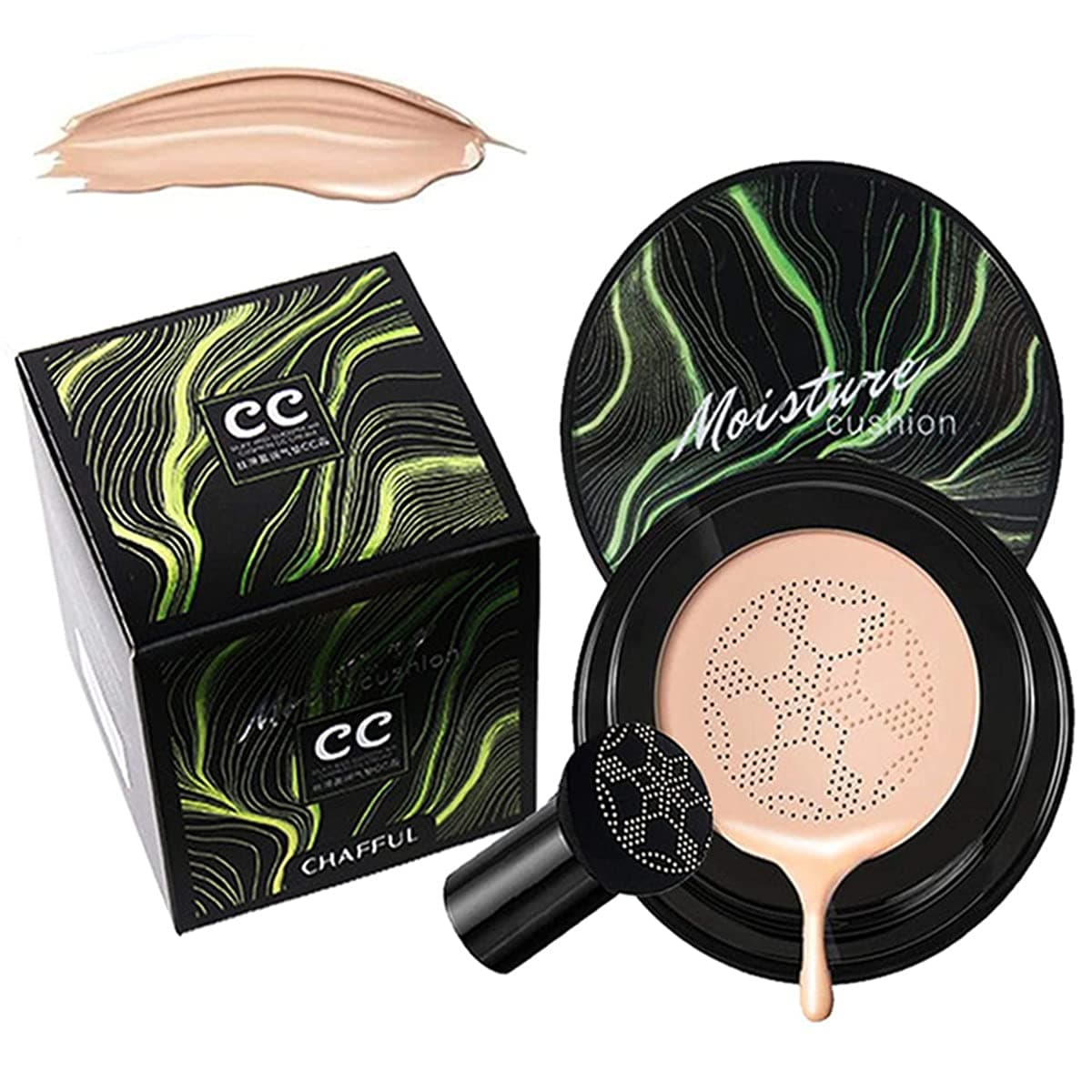 TIK TOK Mushroom Head Air Cushion CC Cream,Concealer Moisturizing Makeup BB Cream for Perfect Coverage & Moisture with Mushroom Makeup Sponge(1PCS)