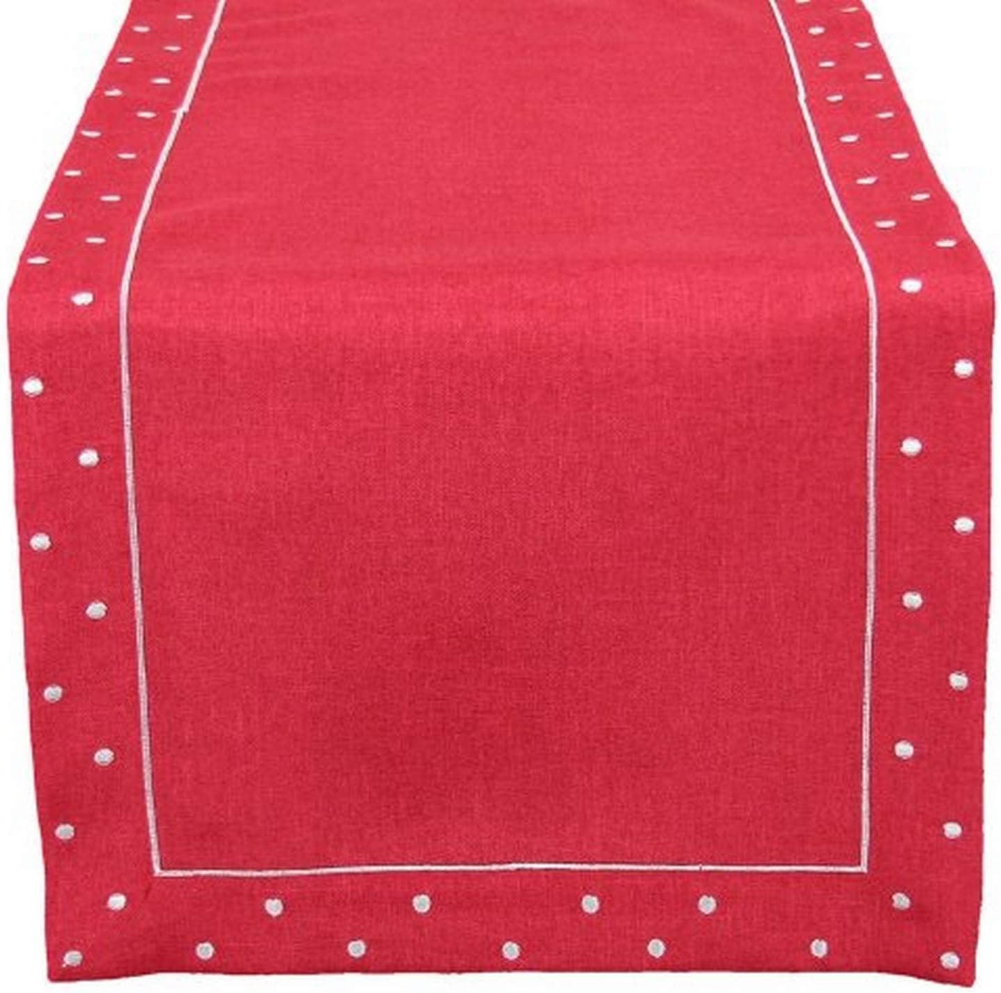 Xia Home Fashions Polka Dot Embroidered Easy Care Table Runner, 16 by 34-Inch, Red