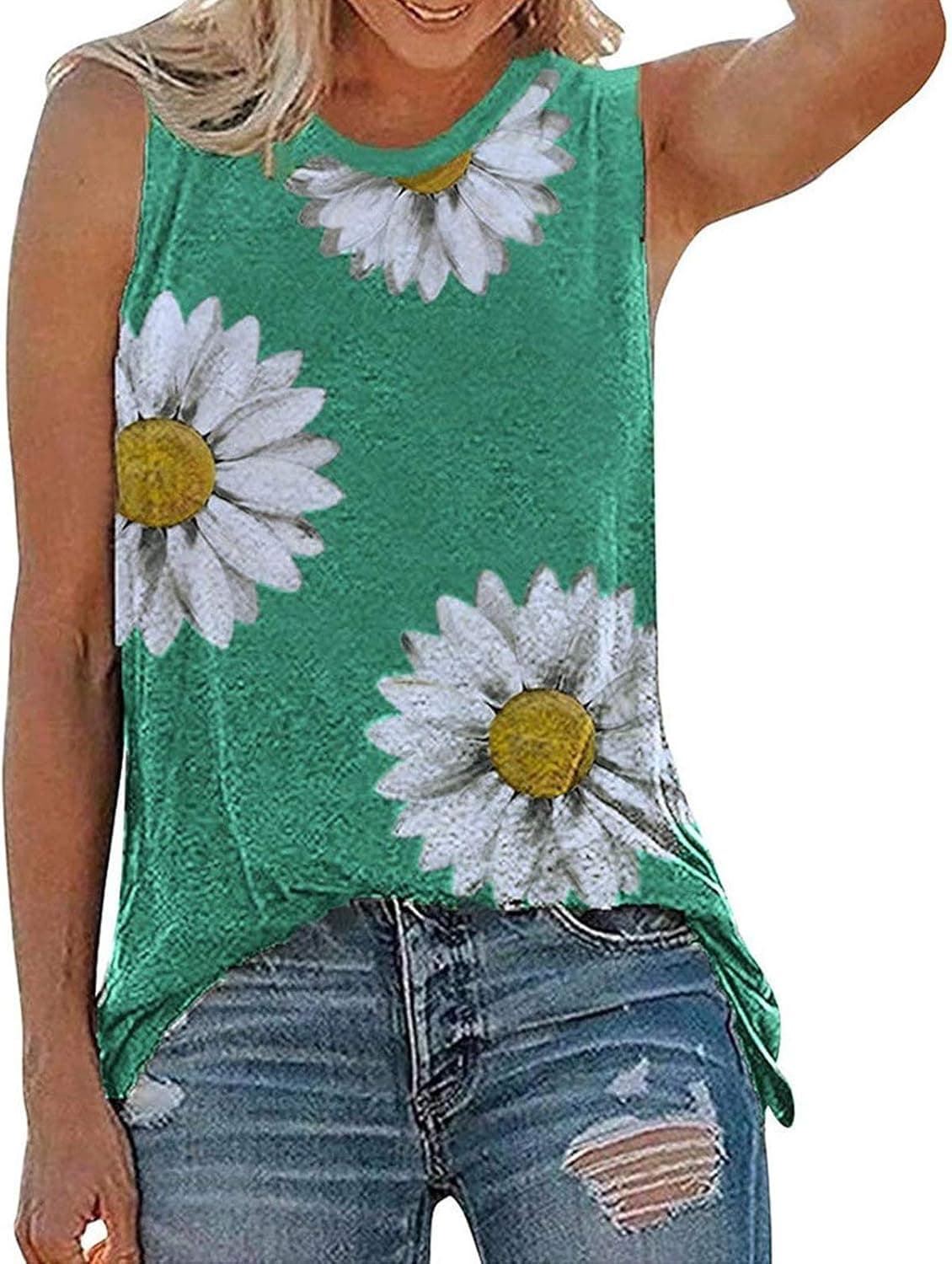 YourTops Women Daisy Tank Tops Vintage Floral Shirt Daisy Flower Shirt
